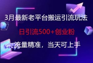 3月最新老平台搬运引流玩法,日引流500+创业粉,流量精准,当天可上手-阳知网创资源库