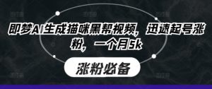 即梦AI生成猫咪黑帮视频,迅速起号涨粉,一个月5k-阳知网创资源库