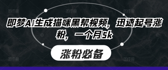 即梦AI生成猫咪黑帮视频,迅速起号涨粉,一个月5k-阳知网创资源库
