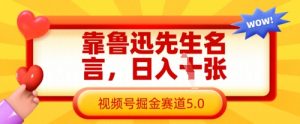 靠鲁迅先生名言,日入数张,视频号掘金赛道5.0-阳知网创资源库
