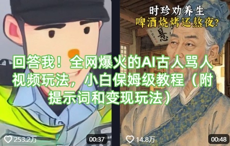回答我!全网爆火的AI古人骂人视频玩法,小白保姆级教程(附提示词和变现玩法)-阳知网创资源库