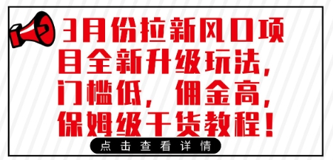 3月份拉新风口项目全新升级玩法，门槛低，佣金高，保姆级干货教程-阳知网创资源库