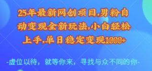 25年最新网创项目，男粉自动变现全新玩法，小白轻松上手，单日稳定变现多张【揭秘】-阳知网创资源库