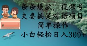 条条爆款,视频号夫妻搞笑对话项目,简单操作,小白轻松日入3张+-阳知网创资源库