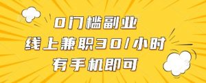 0门槛副业，线上兼职30一小时，有手机即可【揭秘】-阳知网创资源库
