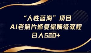 人性蓝海AI老照片修复项目保姆级教程,长期复购,轻松日入5张-阳知网创资源库