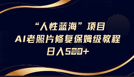 人性蓝海AI老照片修复项目保姆级教程,长期复购,轻松日入5张-阳知网创资源库