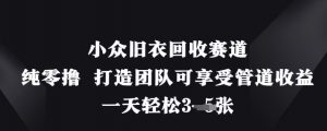 小众旧衣回收赛道，纯零撸 打造团队可享受管道收益，一天轻松3张-阳知网创资源库