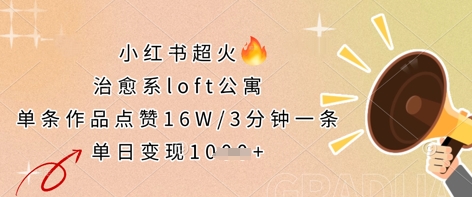 小红书超火的治愈系loft公寓,单条作品点赞16W,3分钟一条,单日变现数张-阳知网创资源库