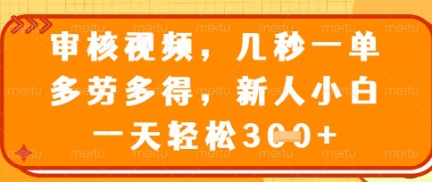 最新审核视频,几秒一单,多劳多得,新人小白一天轻松3张【揭秘】-阳知网创资源库