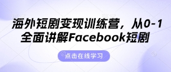 海外短剧变现训练营，从0-1全面讲解Facebook短剧-阳知网创资源库