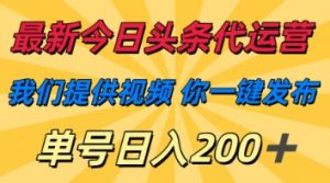 最新今日头条代运营,我们提供视频,你一键发布,单号日入200+【揭秘】-阳知网创资源库