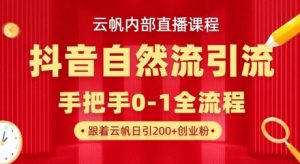 【云帆内部直播课】抖音最新自然模版引流玩法，单号单日引300+精准创业粉-阳知网创资源库