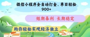 微信小程序全自动打金,单日轻松几张,短期暴利,长期稳定,助你轻松实现经济独立【揭秘】-阳知网创资源库