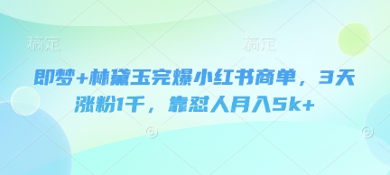 即梦+林黛玉完爆小红书商单,3天涨粉1千,靠怼人月入5k+-阳知网创资源库