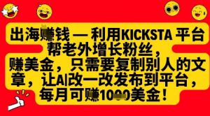 利用kicksta平台帮老外涨粉挣美金，每月收益1000美刀-阳知网创资源库