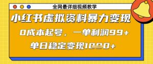 小红书虚拟资料暴力变现,0成本起号,一单利润99,单日稳定变现1k【揭秘】-阳知网创资源库