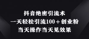 抖音绝密引流术,一天轻松引流100+创业粉,当天操作当天见效果-阳知网创资源库