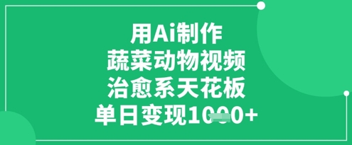 用Ai制作蔬菜动物视频,治愈系天花板,单日变现1k-阳知网创资源库