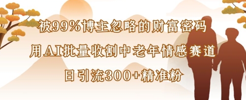 被99%博主忽略的财富密码:用AI批量收割中老年情感赛道,日引流300+精准粉-阳知网创资源库