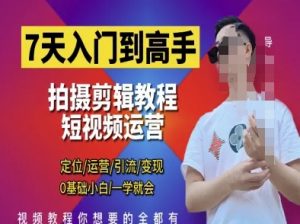 7天入门到高手,短视频剪辑运营高手课,定位 运营 引|流 变现,0基础小白一学就会-阳知网创资源库