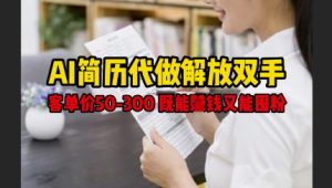 AI简历代做解放双手，客单价50-300不等，既能挣钱又能囤粉-阳知网创资源库
