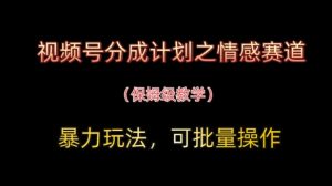视频号分成计划之情感赛道暴力玩法,可批量操作,保姆级教学-阳知网创资源库