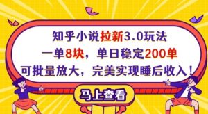 知乎小说拉新3.0玩法，一单8块，单日稳定200单，可批量放大，完美实现睡后收入!-阳知网创资源库