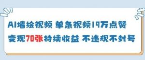 AI墙绘视频，单条视频19W点赞，收益增长快，有电脑就能做-阳知网创资源库