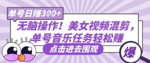 无脑操作!美女视频混剪,单号音乐任务轻松日入3张+-阳知网创资源库