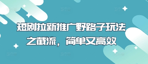 短剧拉新推广野路子玩法之截流,简单又高效-阳知网创资源库