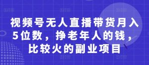 视频号无人直播带货月入5位数，挣老年人的钱，比较火的副业项目-阳知网创资源库