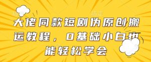 大佬同款短剧伪原创搬运方法,0基础小白也能轻松学会-阳知网创资源库