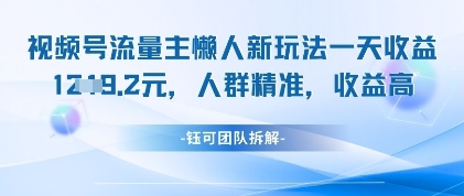 视频号流量主懒人新玩法，一天收益1k，人群精准收益高-阳知网创资源库