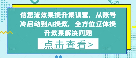 信息流效果提升集训营,从账号冷启动到AI提效,全方位立体提升效果解决问题-阳知网创资源库