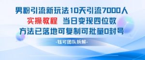 男粉引流新玩法10天引流7000人当日变现四位数可复制可批量0封号-阳知网创资源库