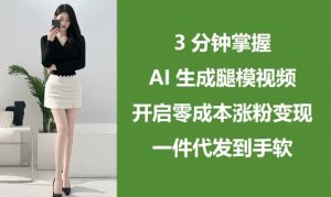 3分钟掌握AI生成腿模视频，开启零成本涨粉变现，一件代发到手软-阳知网创资源库