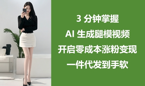 3分钟掌握AI生成腿模视频,开启零成本涨粉变现,一件代发到手软-阳知网创资源库