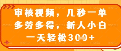 视频审核员，几秒一单，不限时间，不限地点，多做多得，新人小白一天轻松几张+【揭秘】-阳知网创资源库