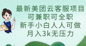 最新美团云客服项目,可兼职可全职,新手小白人人可做,月入3k无压力-阳知网创资源库