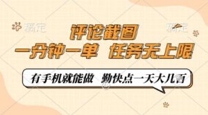 评论截图，0.5元一单，一分钟一单，有手机就能做，任务无上限，勤快点一天几张【揭秘】-阳知网创资源库