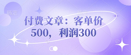 付费文章:客单价500,利润300-阳知网创资源库