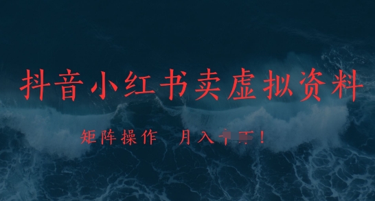 抖音小红书卖虚拟资料,市场需求一直存在,矩阵操作,月入1w+-阳知网创资源库