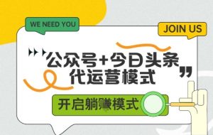 公众号+今日头条双代运营,收益可观,有账号就行,单日稳定变现多张【揭秘】-阳知网创资源库
