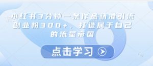 小红书3分钟一条作品精准引流创业粉300+,打造属于自己的流量帝国-阳知网创资源库