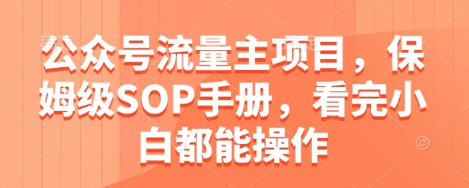 公众号流量主项目，保姆级SOP手册，看完小白都能操作-阳知网创资源库