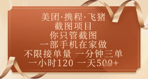 飞猪美团截图项目,你只管截图,一部手机在家做,正规平台无套路,一天5张+【揭秘】-阳知网创资源库