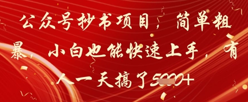 公众号抄书项目,简单粗暴,小白也能快速上手,有人一天搞了1k+-阳知网创资源库