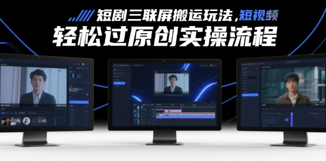 短剧三联屏搬运玩法，短剧搬运轻松过原创实操流程-阳知网创资源库