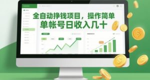 全自动挣钱项目，操作简单，单帐号日收入几十-阳知网创资源库